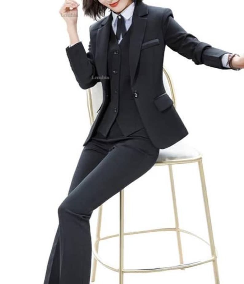 Traje negro de 3 piezas con blazer, chaleco y pantalón, trajes formales negros a medida, trajes de boda 