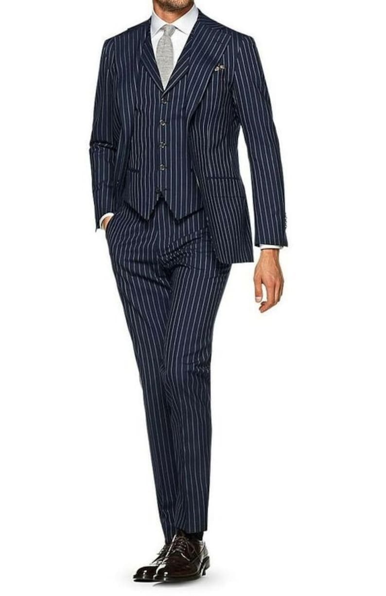 Traje formal de 3 piezas a rayas para hombre, para boda, oficina, graduación, fiesta, cena 