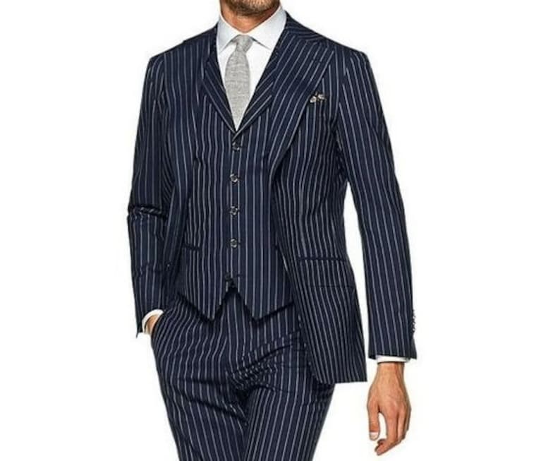 Traje formal de 3 piezas a rayas para hombre, para boda, oficina, graduación, fiesta, cena 