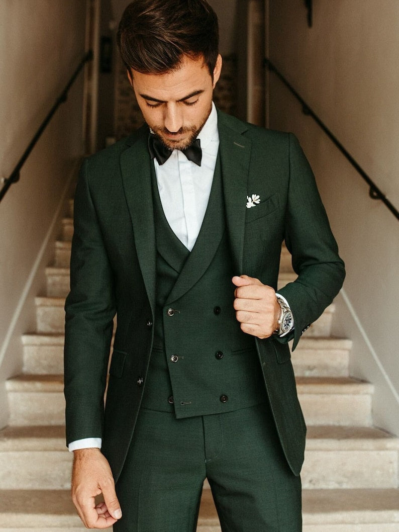 Traje de hombre, traje de boda verde oscuro, traje de novio, traje de 3 piezas, traje de dos botones, traje de fiesta para hombre, traje de cena 