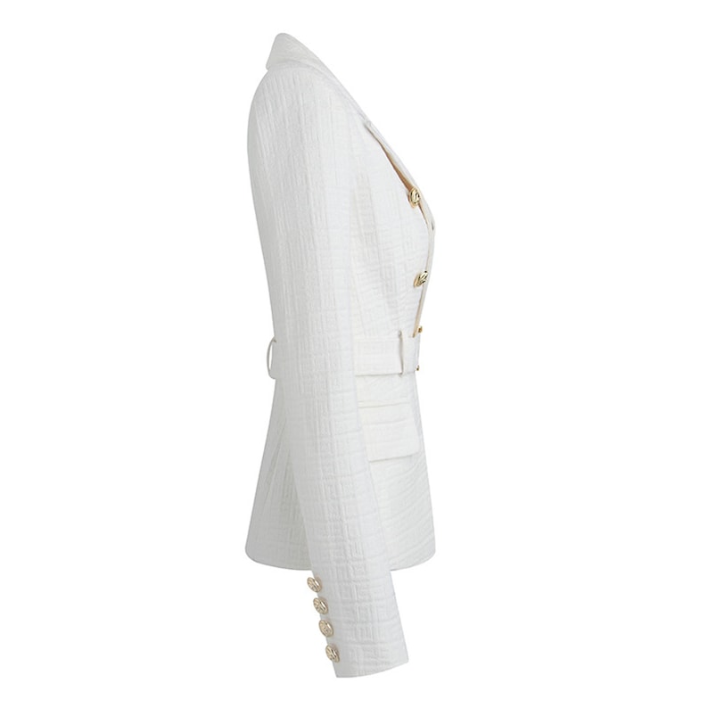 Veste blazer ajustée à ceinture et boutons dorés pour femme, motif labyrinthe, couleur crème/noir/rose/beige 