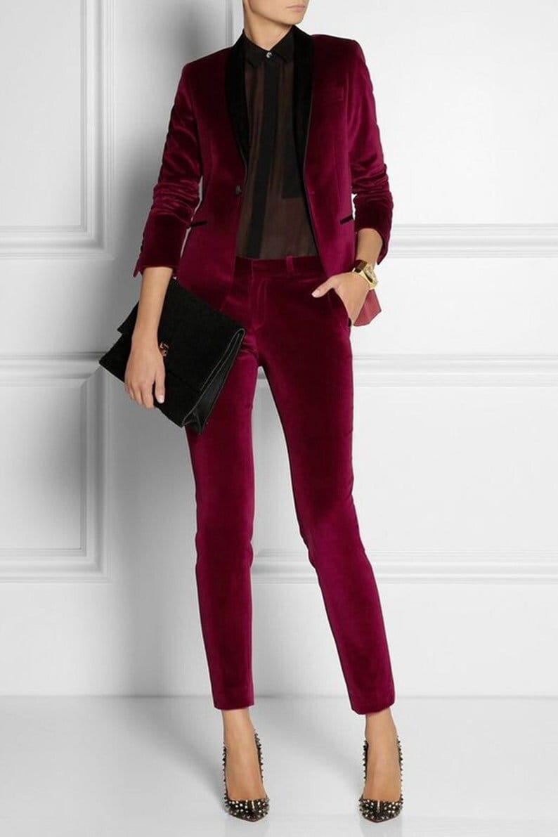 BURGUNDY VELVET Suit for Women/ GIRL Pant Suit/Tuxedo /Women Pant Suit/Business Suit Women/Women Tailored Suit/Coats Suit Set/
