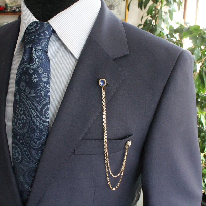 Jacket Chain Pin Stones Gold Handmade Men's Jewelry