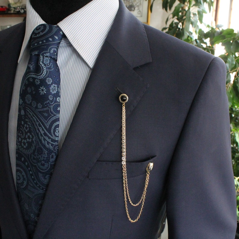 Jacket Chain Pin Stones Gold Handmade Men's Jewelry