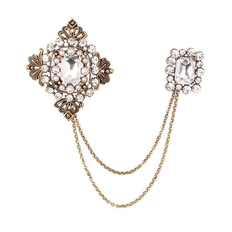 Broches à pompon en métal vintage pour costume, strass et cristal, accessoires pour manteau 