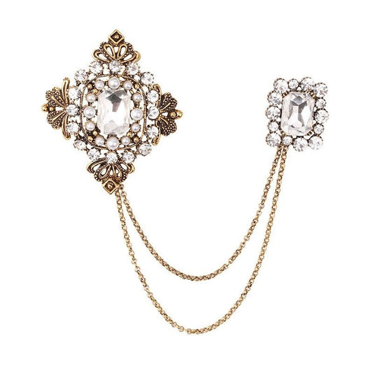 Broches à pompon en métal vintage pour costume, strass et cristal, accessoires pour manteau 