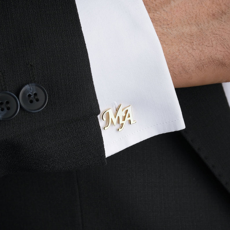Gemelos con nombre personalizado, gemelos con inicial de plata de ley personalizados, regalo para padrinos de boda, gemelos de boda para el novio 