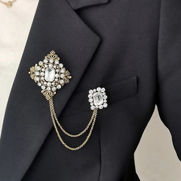 Vintage Metal Tassel Brooches Suit Rhinestone Crystal Brooch Pin Coat Accessories