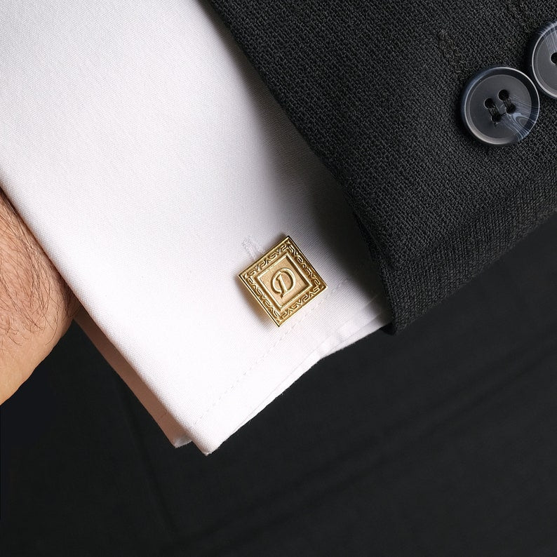 Gemelos con nombre personalizado, gemelos con inicial de plata de ley personalizados, regalo para padrinos de boda, gemelos de boda para el novio 