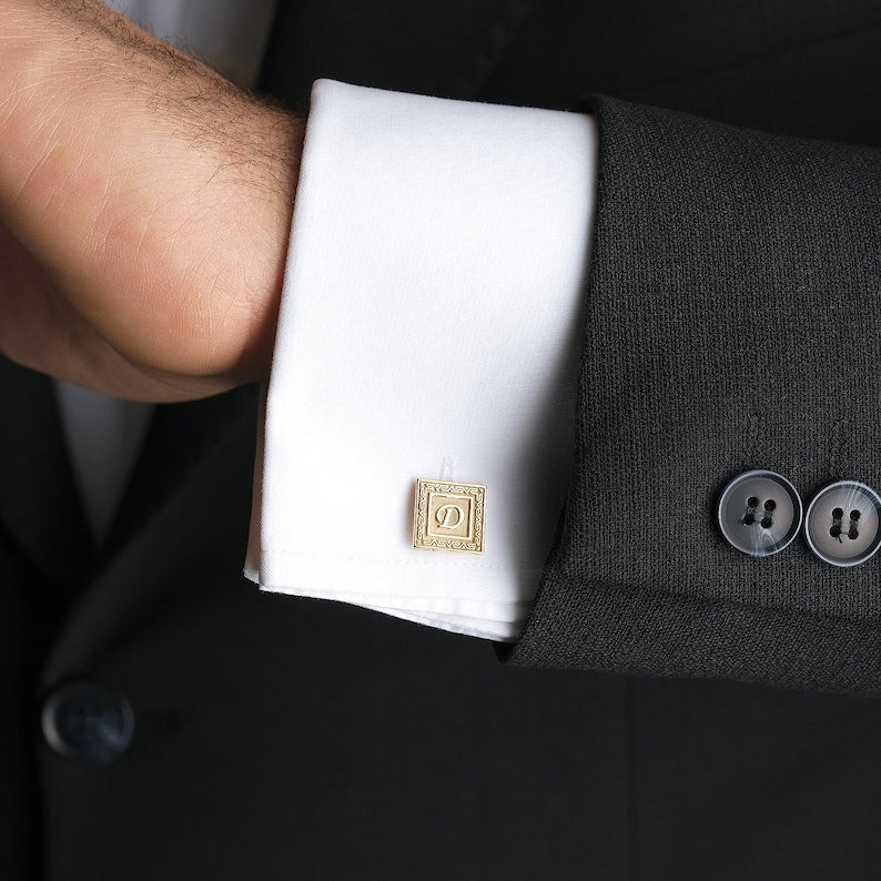 Gemelos con nombre personalizado, gemelos con inicial de plata de ley personalizados, regalo para padrinos de boda, gemelos de boda para el novio 