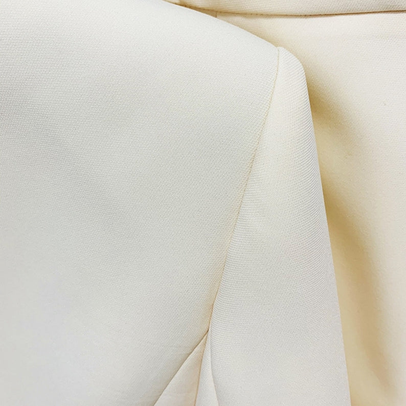 Traje de chaqueta y pantalón con botones rojos beige claro para mujer, ideal para oficina, elegante e informal, para boda, ceremonia de graduación o discurso.