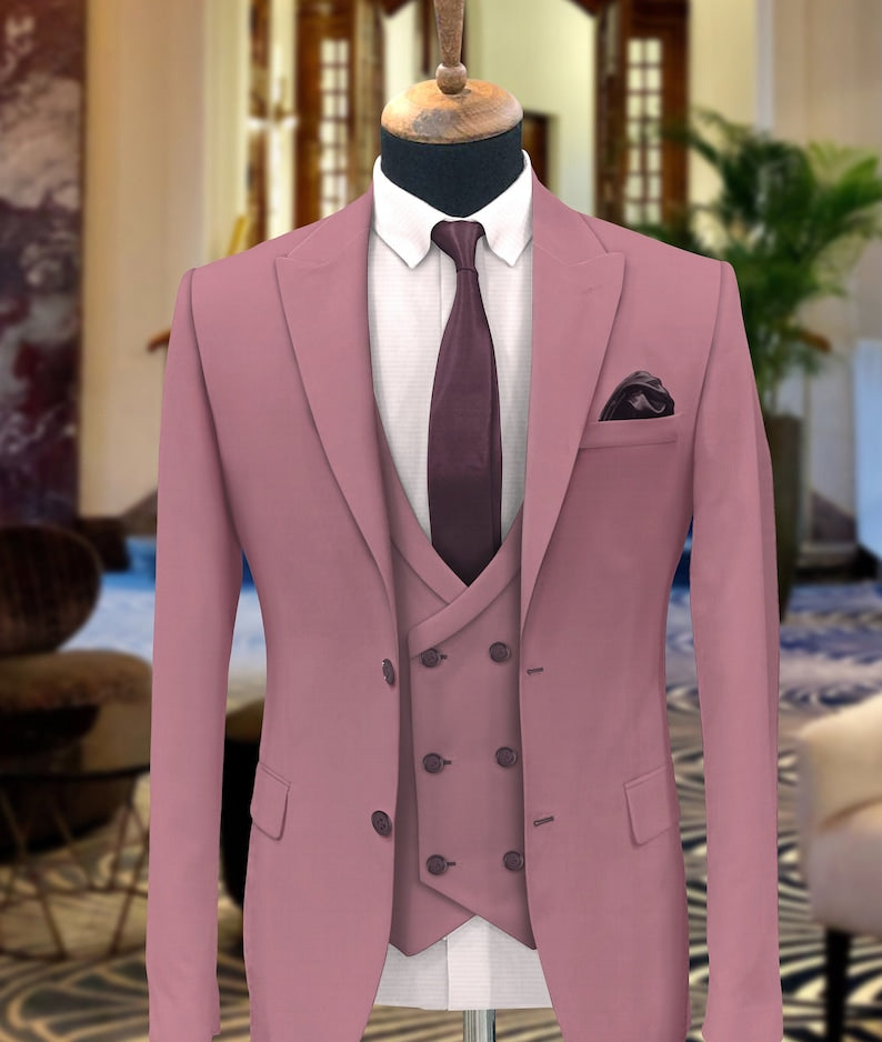 Trajes para hombre rosa empolvado, trajes de 3 piezas, trajes entallados, trajes de un botón, trajes de esmoquin, trajes de cena, trajes de novio para boda.