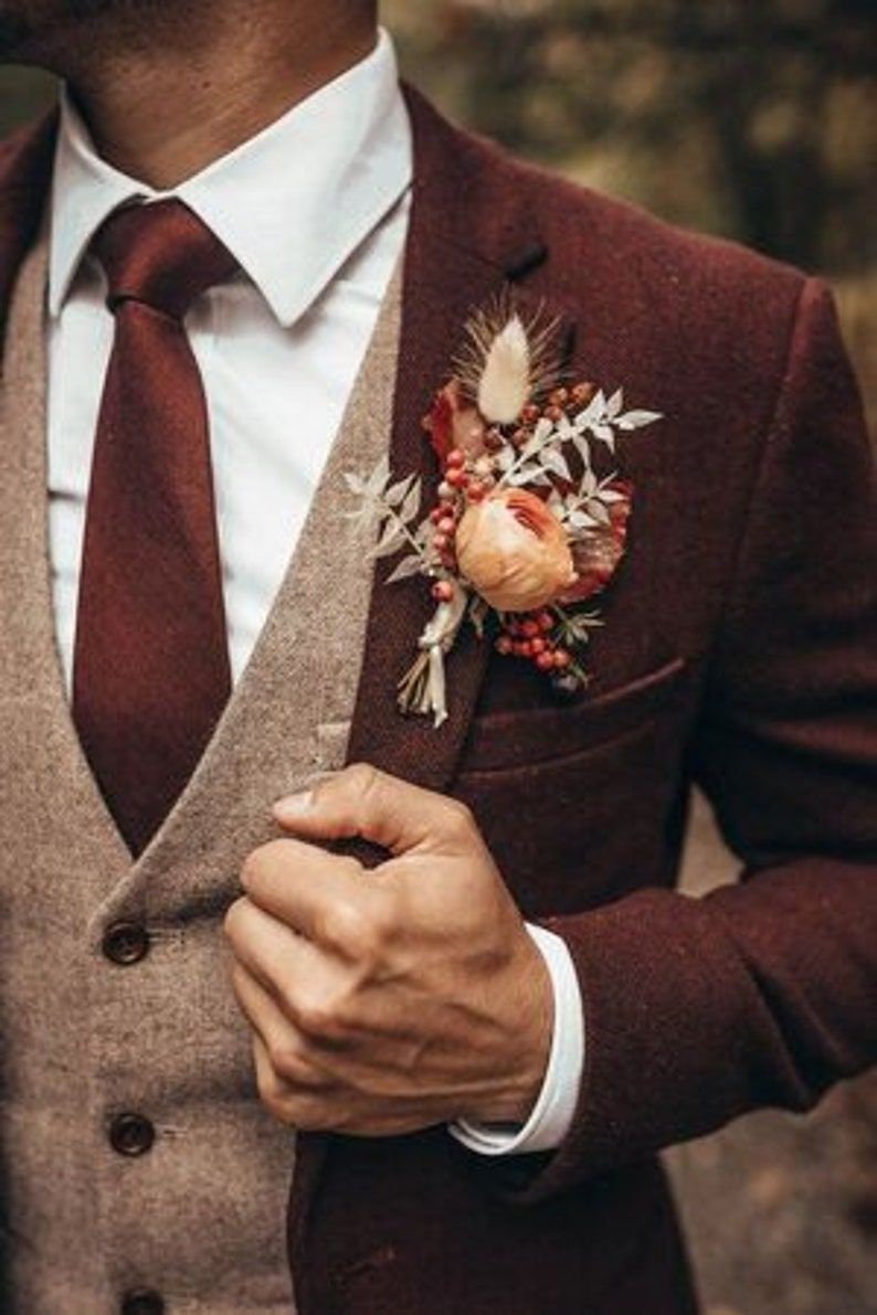 Costume en tweed marron pour homme, costume 3 pièces pour garçon d'honneur, costume slim fit, costume de mariage pour marié, costume pour homme 