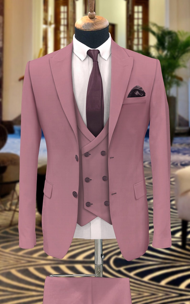 Trajes para hombre rosa empolvado, trajes de 3 piezas, trajes entallados, trajes de un botón, trajes de esmoquin, trajes de cena, trajes de novio para boda.