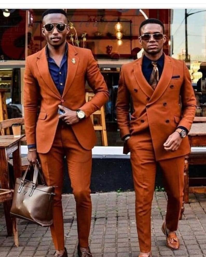 Traje naranja óxido para hombre, traje rústico para boda en la playa, traje rústico para padrinos de boda, regalo para hombre, traje entallado, traje naranja intenso para cóctel. 