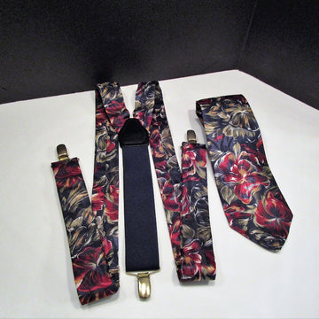 Neck Tie Adjustable Suspenders, Camden Court Neck Tie, Camden Court Adjustable Suspenders, Floral Tie Matching Suspenders, MER