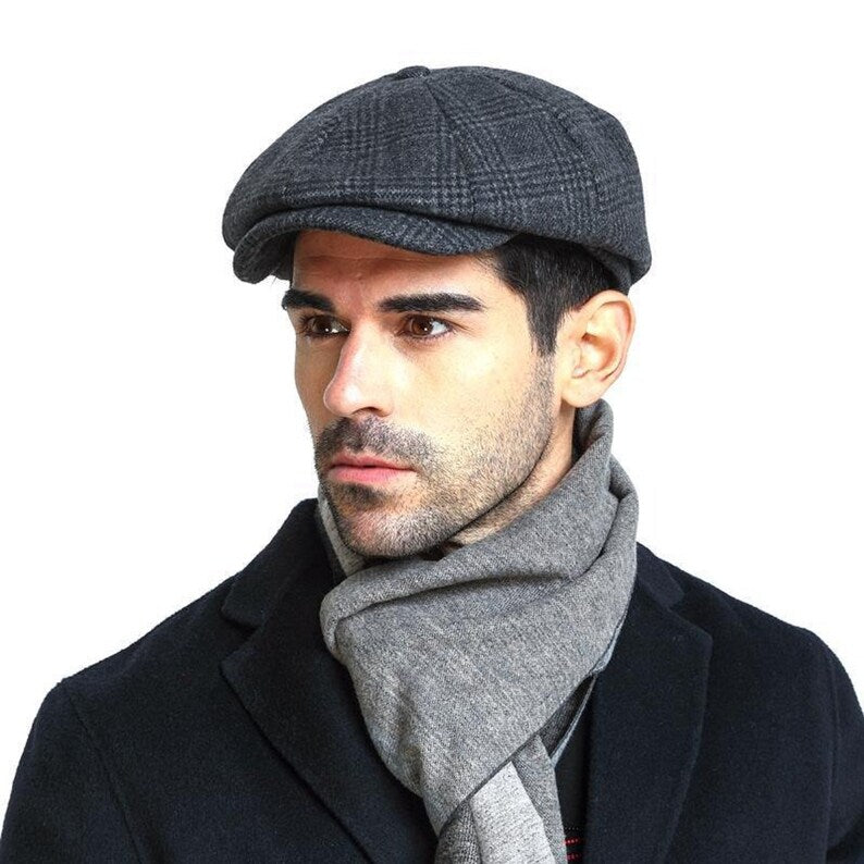 Casquette gavroche homme, béret d'hiver, casquette octogonale plate en laine pour homme 