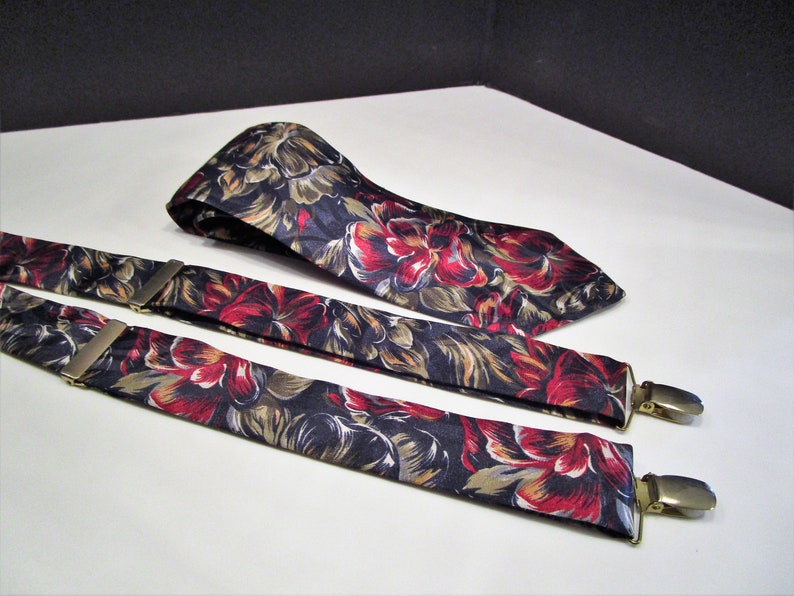 Neck Tie Adjustable Suspenders, Camden Court Neck Tie, Camden Court Adjustable Suspenders, Floral Tie Matching Suspenders, MER