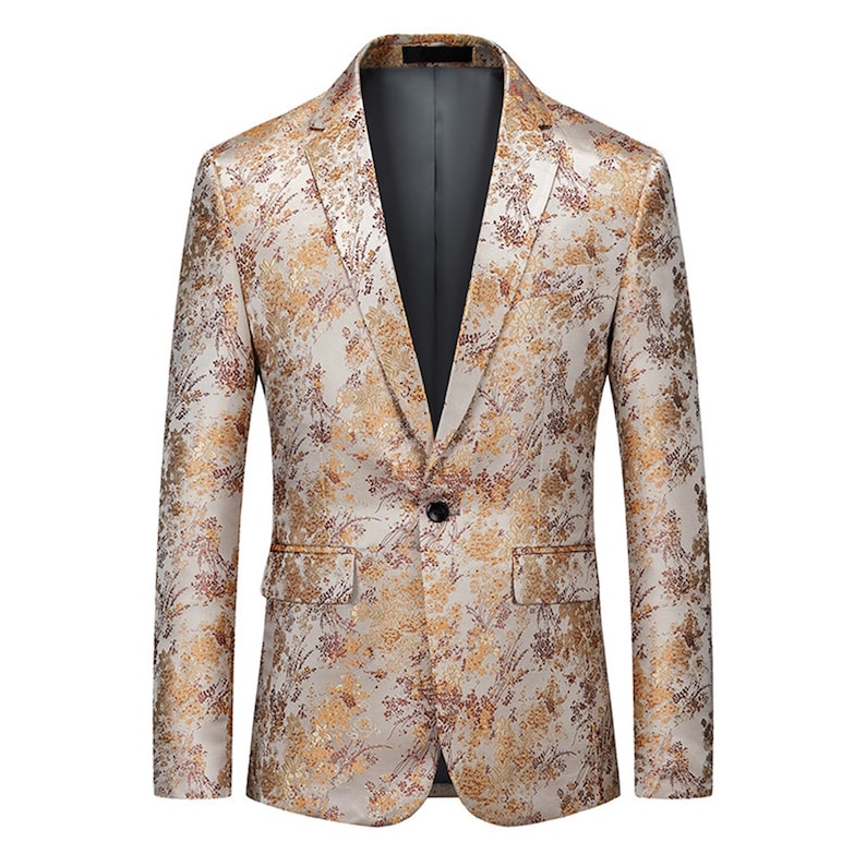Men Handmade Embroidered Blazer Gold Floral Jacquard Coat Suit Jacket Party Stage Costume Gown