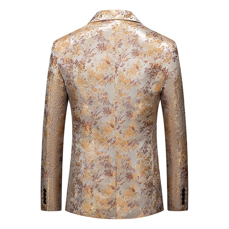 Men Handmade Embroidered Blazer Gold Floral Jacquard Coat Suit Jacket Party Stage Costume Gown