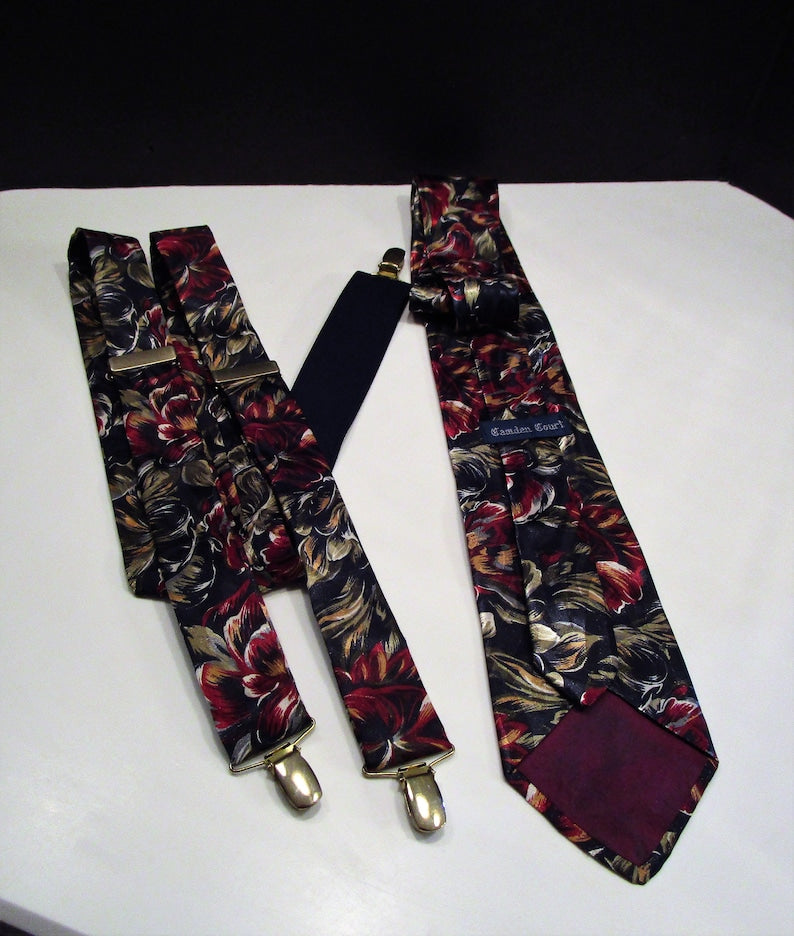 Neck Tie Adjustable Suspenders, Camden Court Neck Tie, Camden Court Adjustable Suspenders, Floral Tie Matching Suspenders, MER