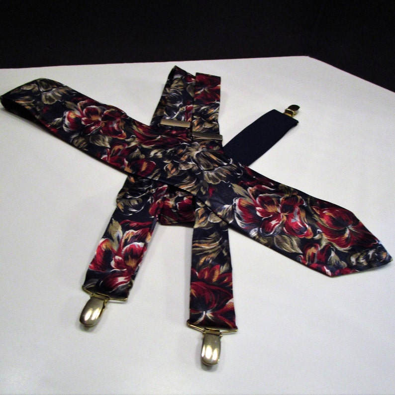 Neck Tie Adjustable Suspenders, Camden Court Neck Tie, Camden Court Adjustable Suspenders, Floral Tie Matching Suspenders, MER