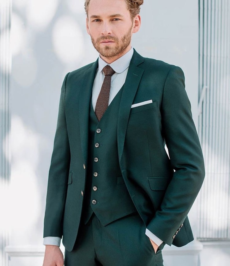 Green Three Piece Suit for Men | Wedding Suit Vest for Men | Groom Tuxedo | Grooms Men Suit | Prom Wear | Suit Jacket