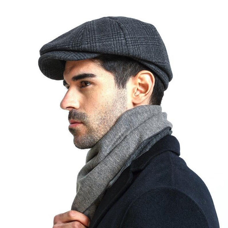 Casquette gavroche homme, béret d'hiver, casquette octogonale plate en laine pour homme 