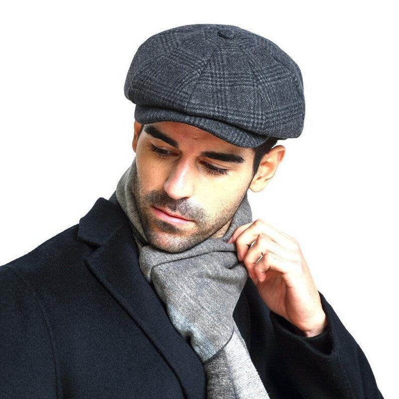 Casquette gavroche homme, béret d'hiver, casquette octogonale plate en laine pour homme 