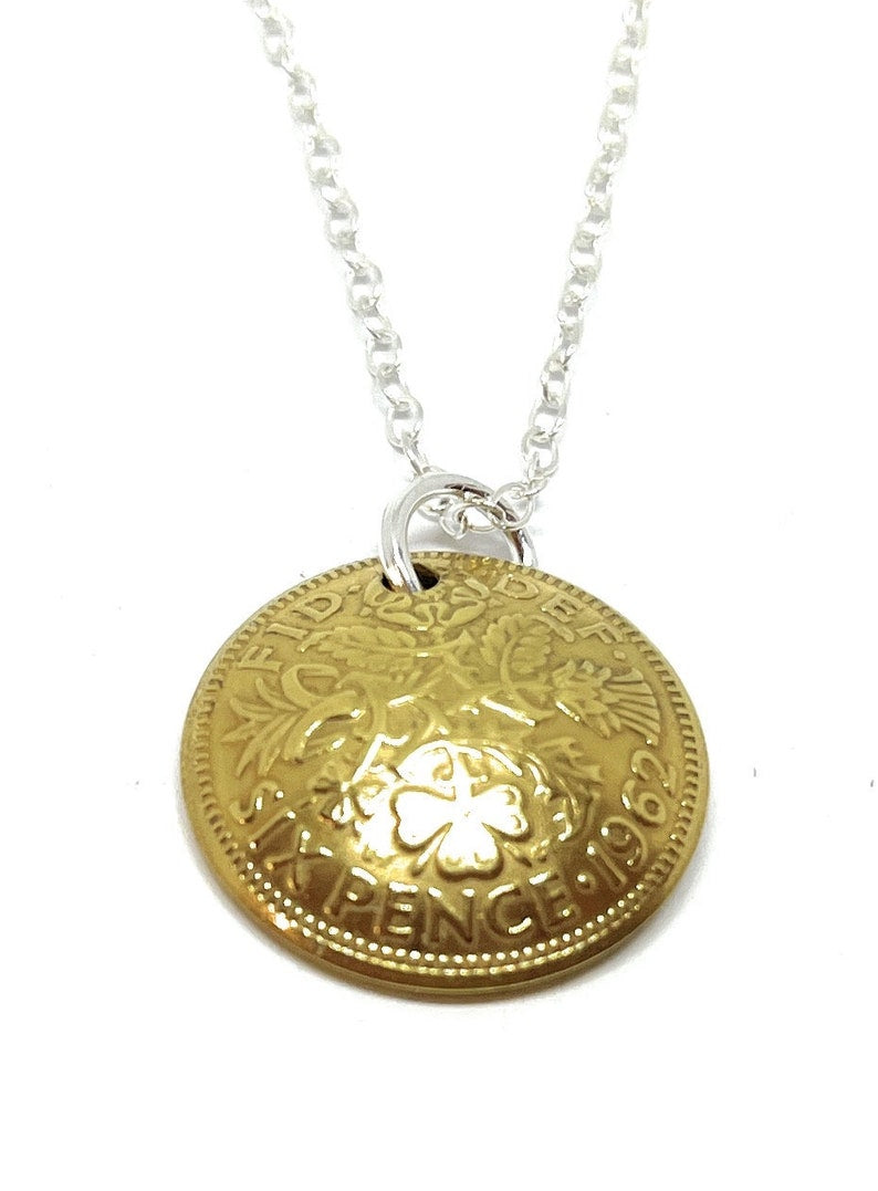 1962 Domed Gold Plated Sixpence Pendant 61st birthdayOriginal sixpence coins gift 1962 61st Thinking Of You, Special Friend, Mum, Dad