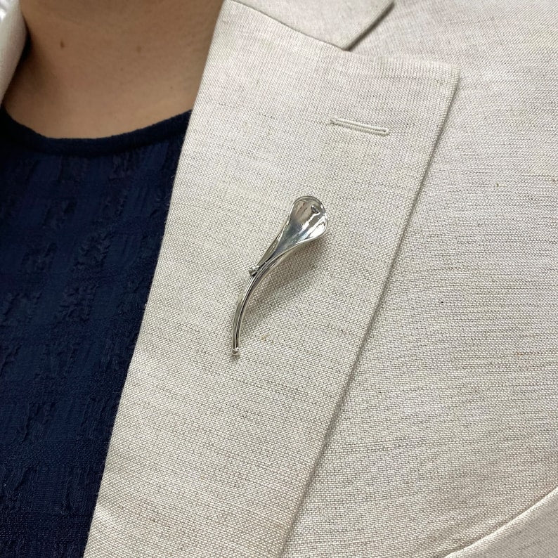 Posy Flower Holder Pin Brooch in 925 Sterling Silver Accessories Groom Groomsman Prom Party Suit