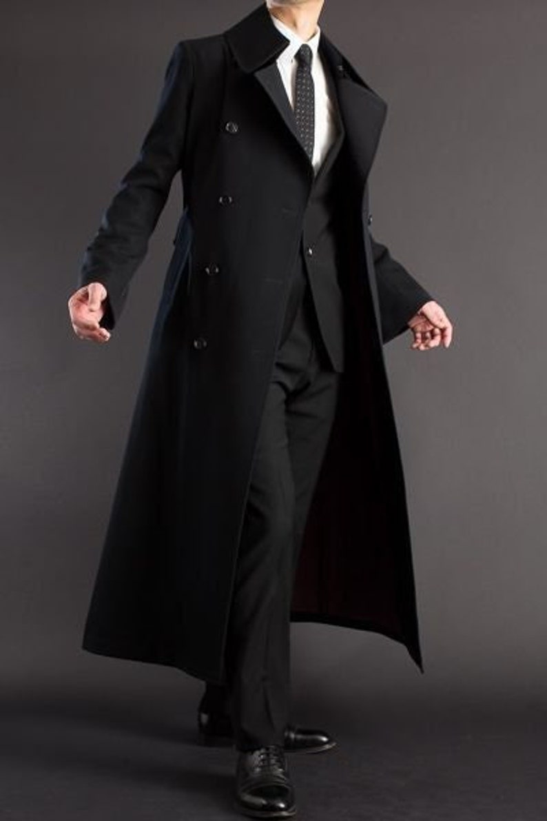 Veste longue pour homme, trench-coat décontracté, mode, manteau croisé de luxe en tweed noir, pardessus long, vestes longues 