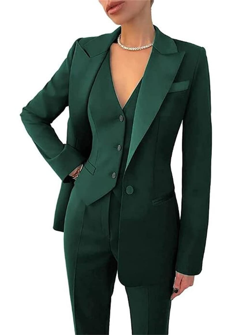 Traje verde para mujer, conjunto de traje de boda para mujer, traje de tres piezas, trajes de pantalón elegantes para mujer, ropa formal para mujer, traje de mujer 