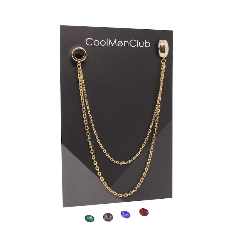 Jacket Chain Pin Stones Gold Handmade Men's Jewelry