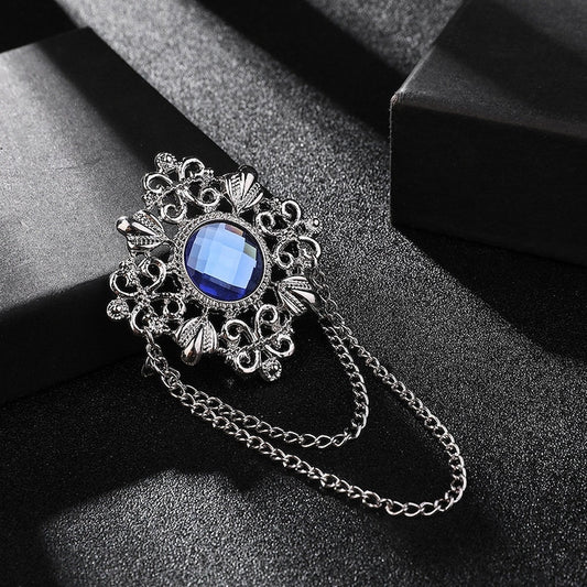 British Style Retro Court Style Gemstone Brooch Pin for Men's Suit