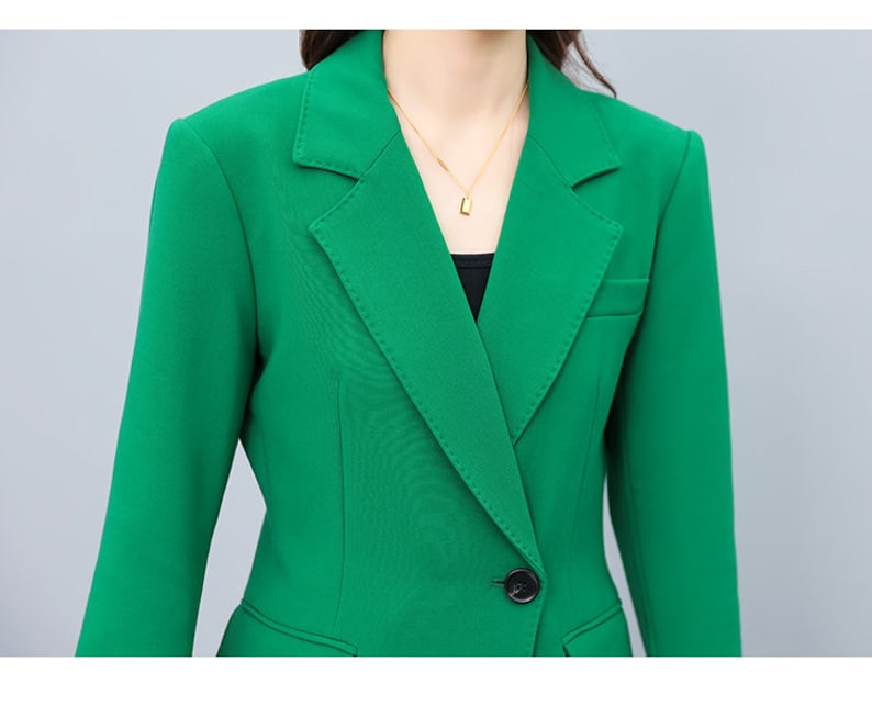 Green Lady Pantsuit Women Long Blazer + Pants Suit Set Thin Layer Wedding Prom