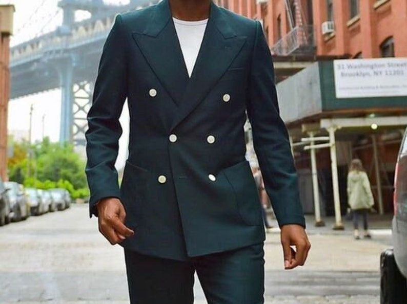 COSTUMES HOMME 2 pièces Slim Fit Tenue de soirée Mariage Style croisé Garçons d'honneur Mode formelle Costumes verts 