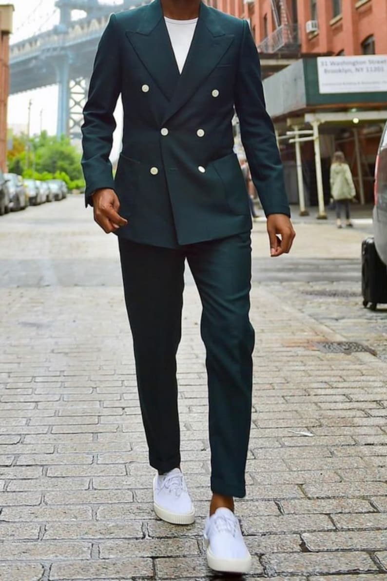 COSTUMES HOMME 2 pièces Slim Fit Tenue de soirée Mariage Style croisé Garçons d'honneur Mode formelle Costumes verts 