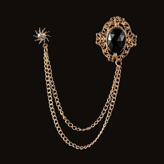 Chain Brooches Suit Jewelry Vintage Crystal Fashion Rhinestone Men Classic Decoration Banquet Brooch Badges Pin Corsage