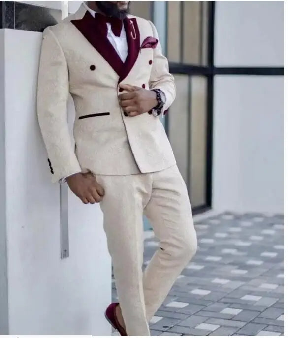Smoking de mariage formel pour homme, coupe slim, col bordeaux, costume pour homme, tenue de marié, blazer pour mariage, bal, veste et pantalon 