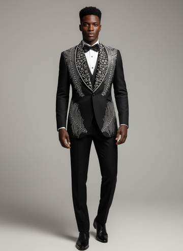 Crystals Beaded Suits Men Single Breasted Prom Blazers Customized 3 Pieces Formal Party Groom Wedding Tuxedos Terno Masculino