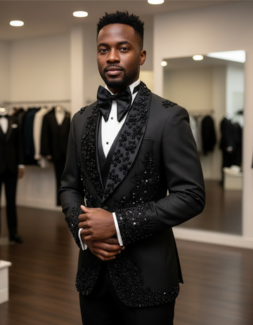 Sparkly Metallic Beaded Men Suits Customized Male Prom Blazers Slim Fit Shawl Lapel ropa hombre 3 Pieces Sets Groom Tuxedos