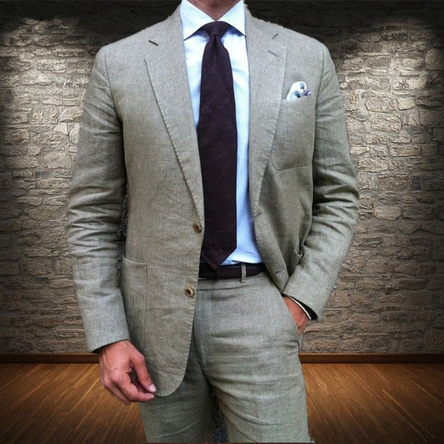 Traje de hombre de lino gris con diseño de abrigo y pantalón, traje formal ajustado, blazer, esmoquin playero de verano, personalizado, 2 piezas 