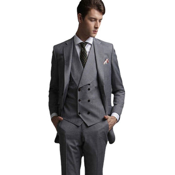 Custom Retro Gray Men Suits Gentleman Wedding Suits Groom Tuxedos Best Man Blazer Prom Slim Fit Formal Terno 3 Pieces