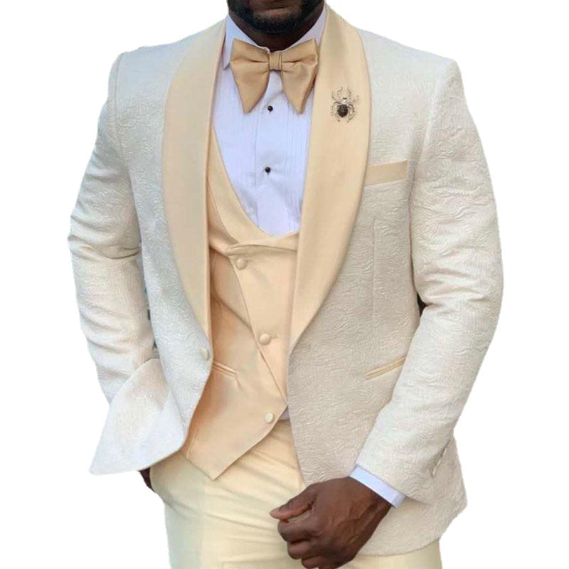 Wedding Bridegroom Tuxedos Floral Pattern Slim Fit Men Suits Jacket Vest with Pants African Male Blazer