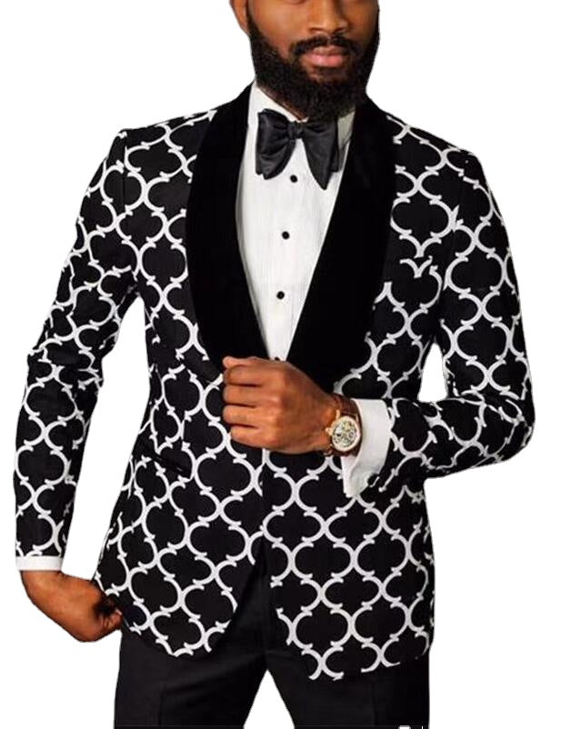 Trajes de boda en blanco y negro personalizados, abrigo para hombre, corte entallado, novio, mejor fiesta, formal, ocio, Blazer