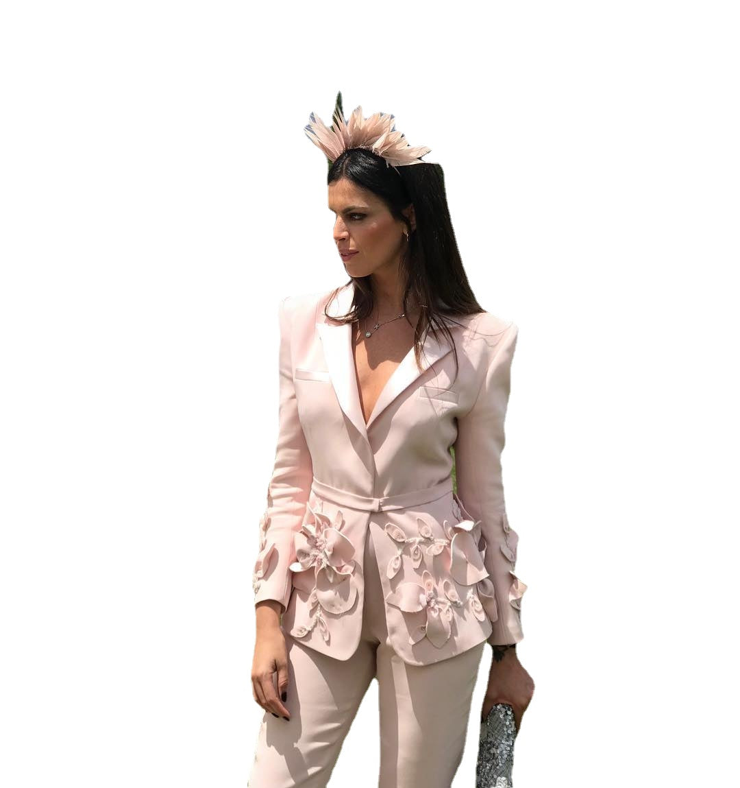 Smoking d'été rose pour femme, blazer, appliques, pantalon de mariage, costume slim, soirée, bal 