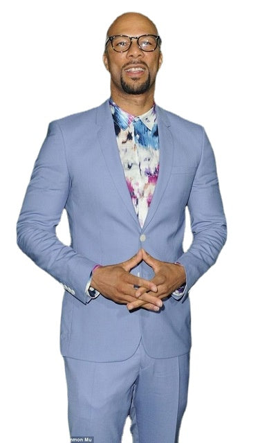 Traje de boda formal azul claro a medida, 2 piezas (chaqueta, pantalón y corbata), corte entallado. 