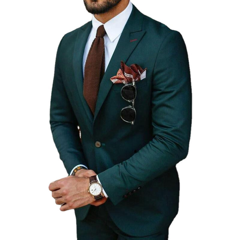 Green Business Men Suits 2 Pieces Set Wedding Groom Tuxedo Customize Groomsmen Attires (Jacket+Pants)