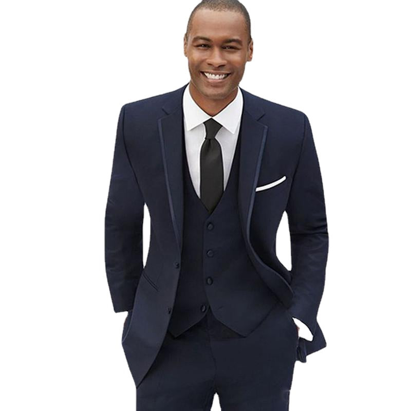 Slim Fit Navy Blue Men Suits Wedding Groom Tuxedos Business Prom Wear 3 Pieces (Jacket+Pants+Vest) Best Man Blazer Costume Homme